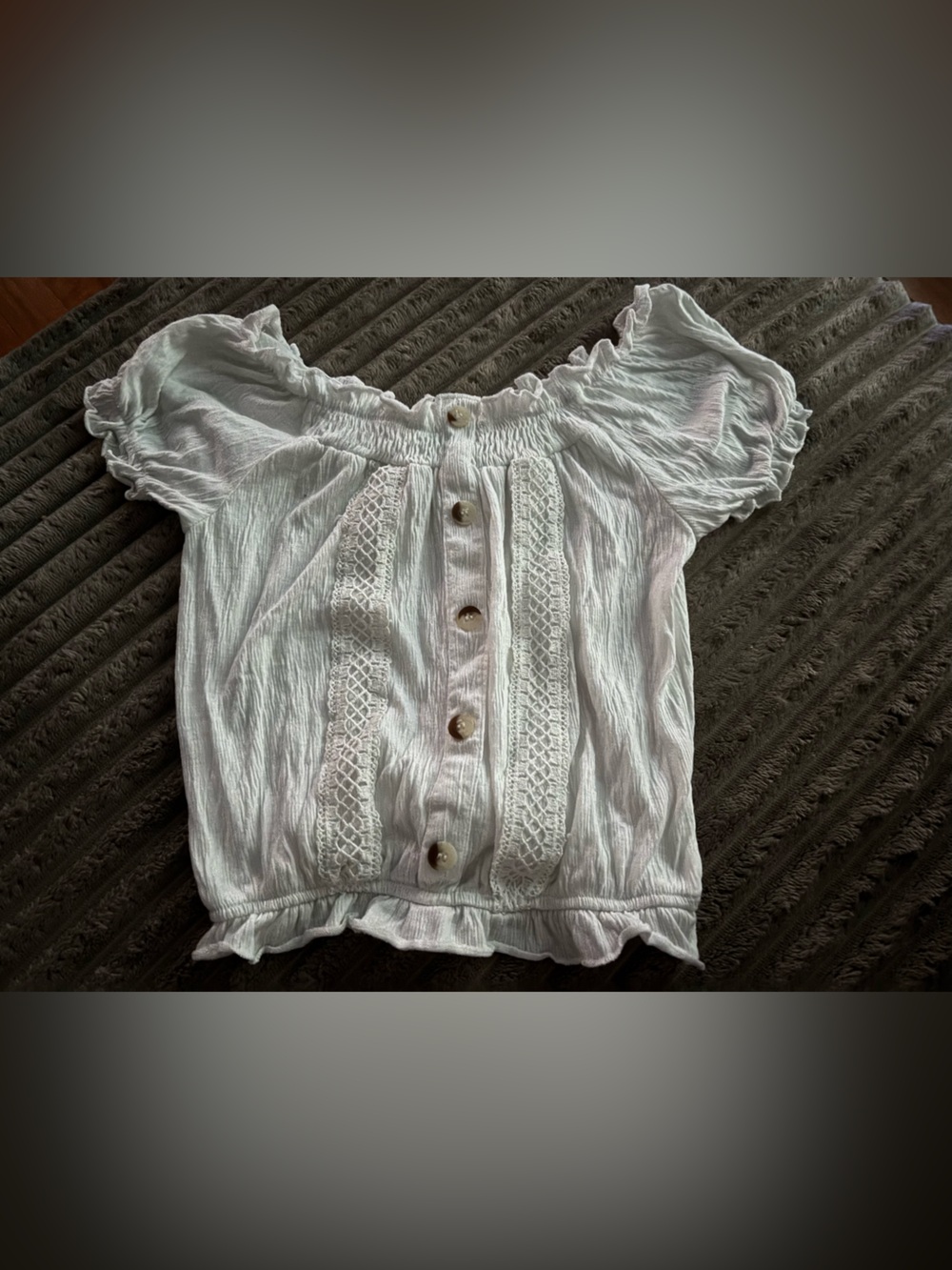 Tahari White Off-Shoulder Button Peasant Top